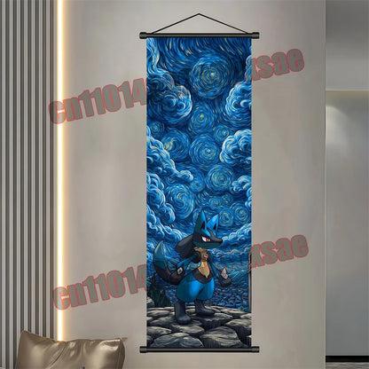 Pokémon Anime Wall Poster – Gengar Eevee Pikachu Scroll Painting Retro Canvas Artwork for Home Decor