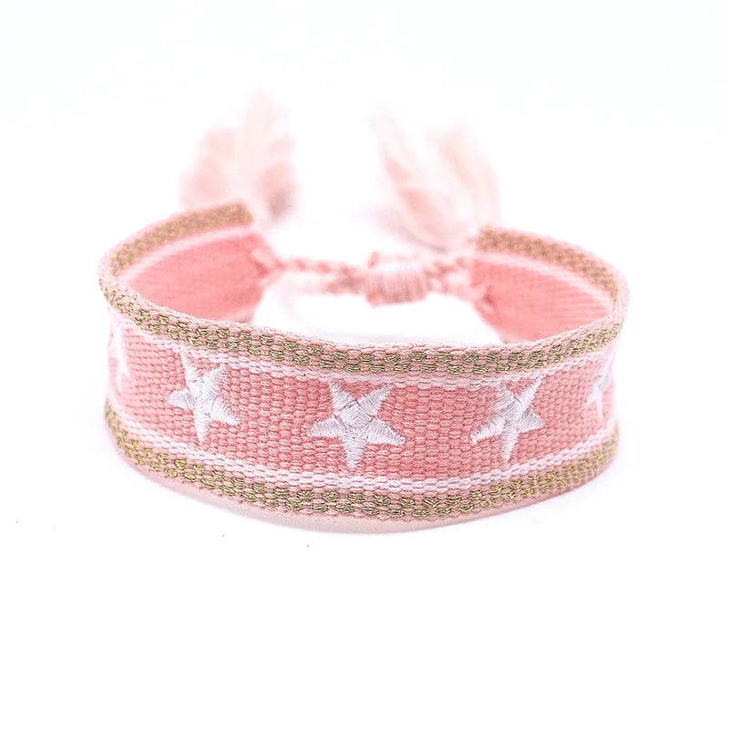 Pulsera de estrella bordada bohemia – Correa de muñeca tejida a mano con borlas para mujer | Regalo de joyería de moda étnica