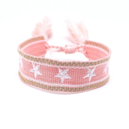 Pulsera de estrella bordada bohemia – Correa de muñeca tejida a mano con borlas para mujer | Regalo de joyería de moda étnica