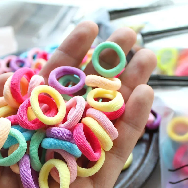 100PCS Kids Elastic Hair Bands – 2CM Nylon Hair Ties for Girls & Babies | Colorful Stretch Hair Accessories for Children