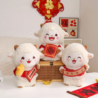 Fluffy Goat Ornament – Cute Desk Decoration & Chinese New Year Gift, Lunar Spring Festival Decor for Sheep Zodiac Collectors