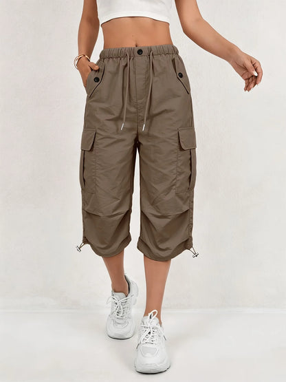 Women's Lightweight Cargo Pants – Quick-Dry Knee-Length Athletic Trousers with Multiple Pockets, Casual Outdoor & Sportswear