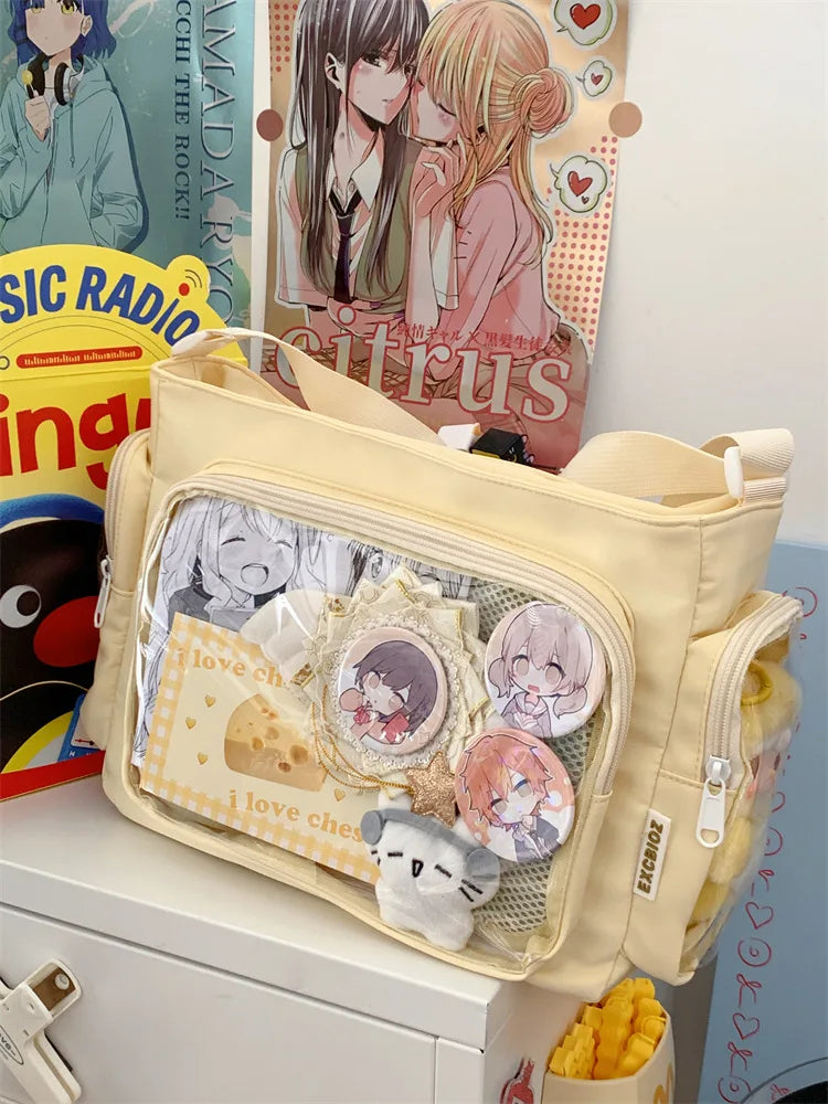 Bolso bandolera transparente de moda – Bolso de hombro Ita de gran capacidad para niñas, bolso mensajero de estilo escolar a la moda, bolso Kawaii versátil para uso diario y accesorios