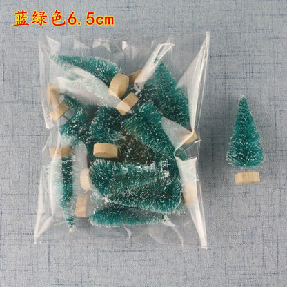 12PCS 4.2CM Mini Christmas Trees – White Snow Frost Sisal Bottle Brush Trees with Santa for DIY Xmas House & Holiday Decor
