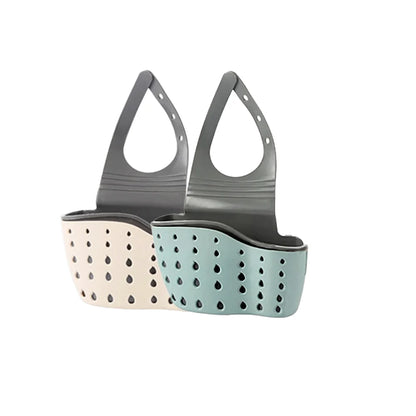 Adjustable Kitchen Sink Drain Basket Sponge & Soap Holder Hanging Sink Organizer