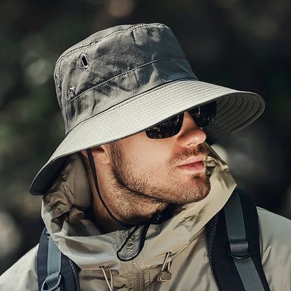 Men's Summer Wide Brim Bucket Hat – Waterproof UV Protection Fisherman Sun Hat for Hiking, Fishing, Climbing & Outdoor Activities
