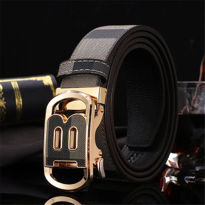 Men's Genuine Leather & Canvas Belt 3.4cm Classic Buckle Casual Jeans Waist Belt