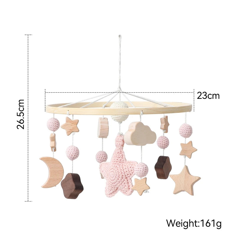 Baby Wooden Bed Bell Bracket – Newborn Crib Mobile Stand for 0-12 Months, Wooden Hanging Toy Holder with Crochet Bed Bell Rattle, Infant Nursery Decoration & Sensory Baby Toy Accessory
