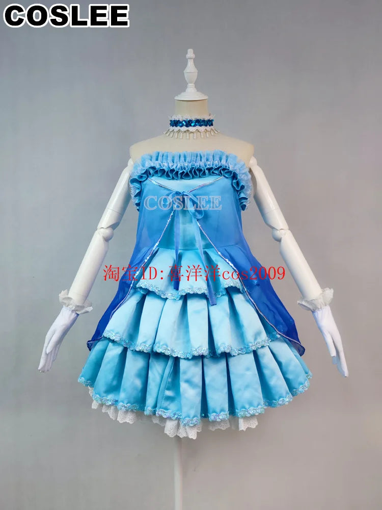 COSLEE LoveLive Aqours “The Dreaming Gate” Cosplay Costume – All Members Blue Singing Dress (Nozomi, Nico, Hanayo, Maki)