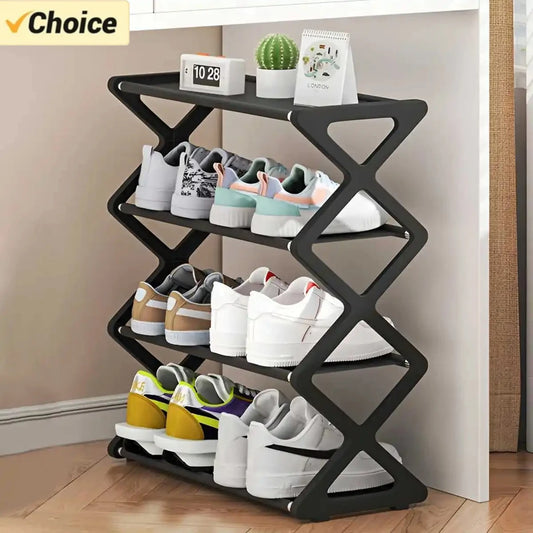 Zapatera de 4 niveles tipo X – Organizador de zapatos multifuncional a prueba de polvo para entrada, dormitorio y habitación universitaria