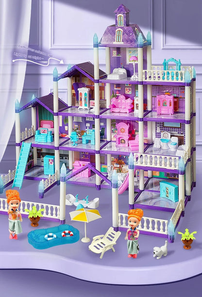3D DIY Fantasy Princess Castle Villa Assembly Doll House Set – Creative Building Toys for Girls, Home Play & Kids 3D Educational Toy Kit