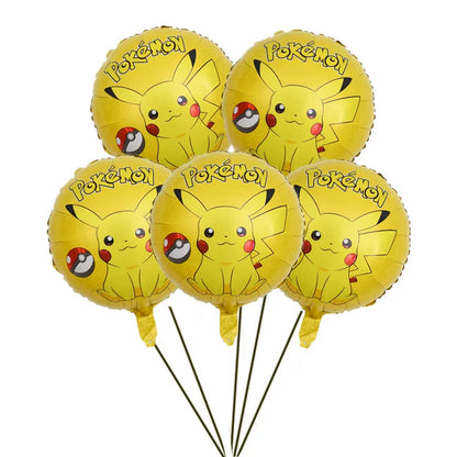 5pcs Pokémon Pokéball Aluminum Foil Balloons – Cute Helium Air Balloons for Boys & Girls Birthday Party & Baby Shower Decorations