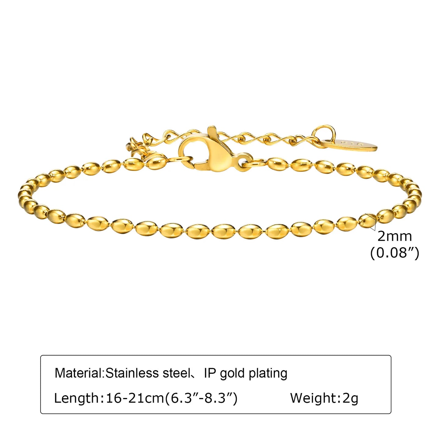 Non-Tarnish Stainless Steel Herringbone Bracelet – Gold Plated Waterproof Stackable Chain Bracelet for Women | Fashion Jewelry Gift