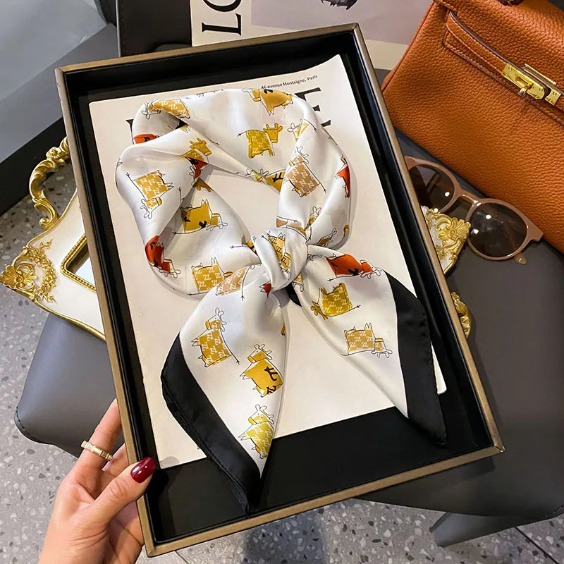 Women's Luxury Satin Silk Feel Square Scarf Printed Hair Scarf Neckerchief Bandana Hijab Wrap