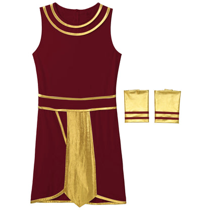 Men’s Ancient Greek & Egyptian Pharaoh Cosplay Costume – Metallic Shiny Toga Robe with Sleeves for Halloween & Roleplay