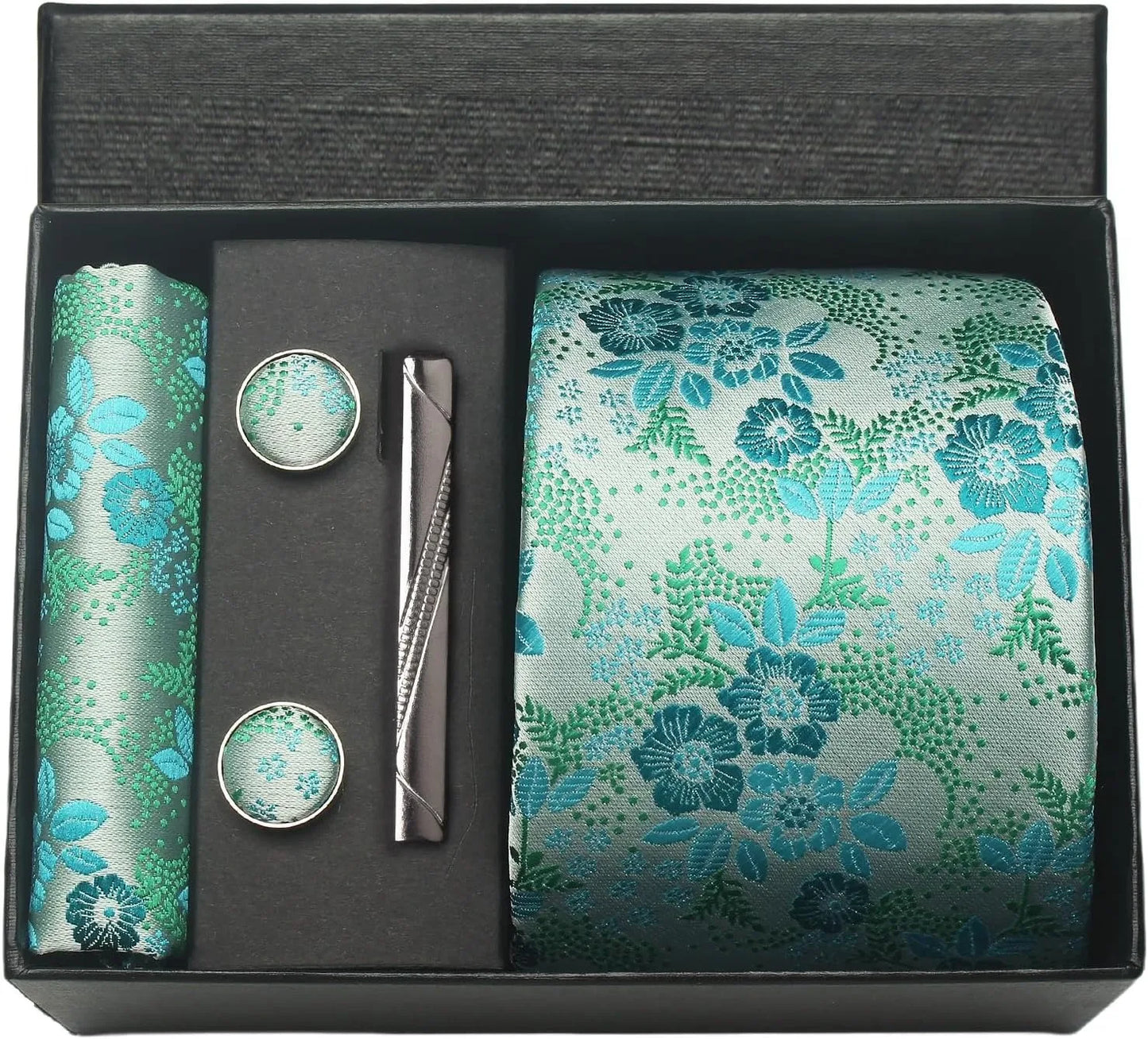 Corbata de seda 100% con diseño floral de Paisley para hombre con pañuelo de bolsillo, pasador de corbata y gemelos en caja de regalo