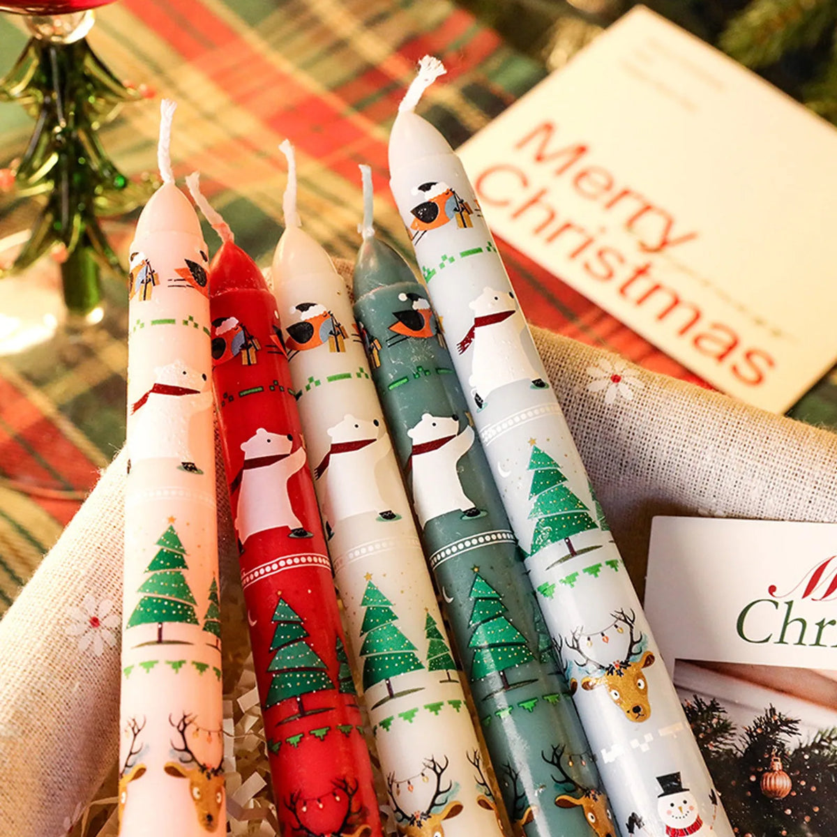 2PCS 10-Inch Christmas Candles – Tall Unscented Xmas Cartoon Candles with Holders, Winter Holiday Table & Home Decor