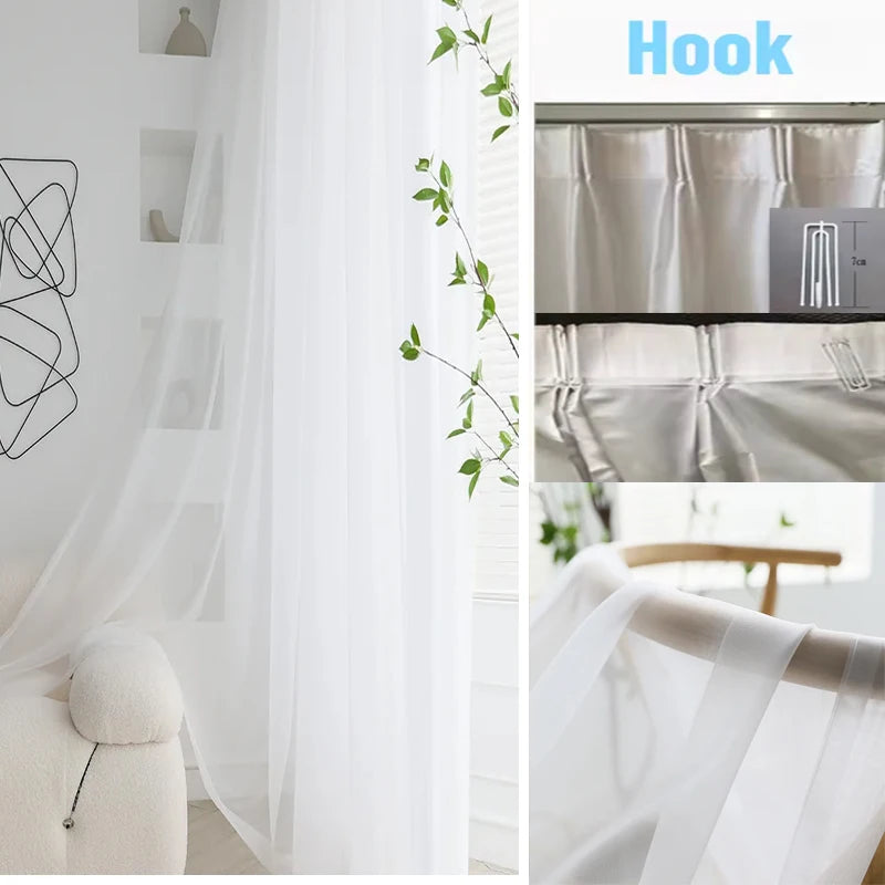 Cortinas de tul blanco transparente modernas – Paneles transparentes para ventanas de sala de estar y dormitorio