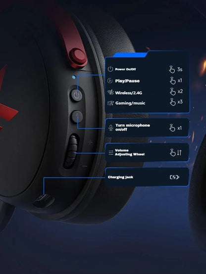 Casque de Jeu Sans Fil MCHOSE V9 Pro 3 Modes – Casque d'Esports Bluetooth, 2.4 GHz & Filaire avec Microphone Anti-Bruit