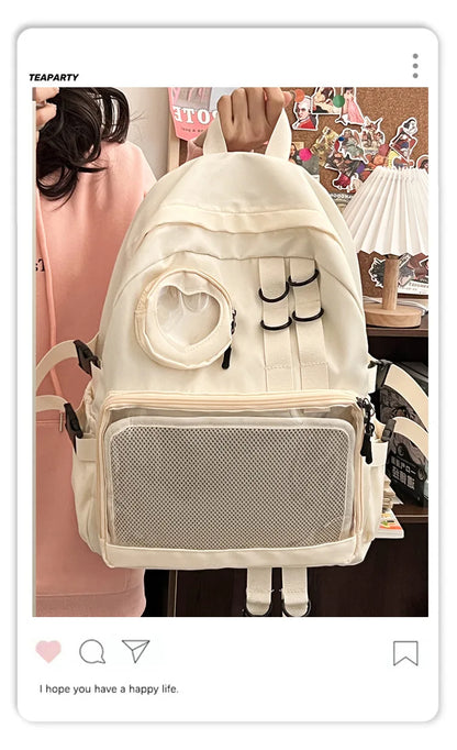Mochila Ita Kawaii Estilo Collage – Mochila Escolar Transparente con Bolsillo en Forma de Corazón para Adolescentes, Mochila de Moda Japonesa JK, Mochila para Laptop para Mujeres, Bolso de Hombro para Estudiantes Estilo Harajuku 2024