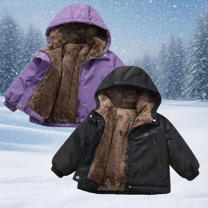 Kids’ Thick Plush-Lined Winter Jacket – Hooded Cotton-Padded Parka for Boys & Girls, Warm Lambswool-Style Outerwear for Ages 2–12