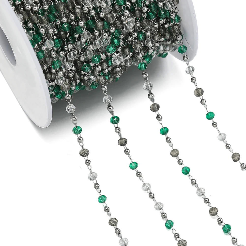 Cadena de Cuentas de Cristal de Acero Inoxidable de 1 m para Fabricación de Joyas – Cadena con Clip Multicolor para Collares, Pulseras y Manualidades DIY