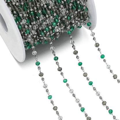 Cadena de Cuentas de Cristal de Acero Inoxidable de 1 m para Fabricación de Joyas – Cadena con Clip Multicolor para Collares, Pulseras y Manualidades DIY