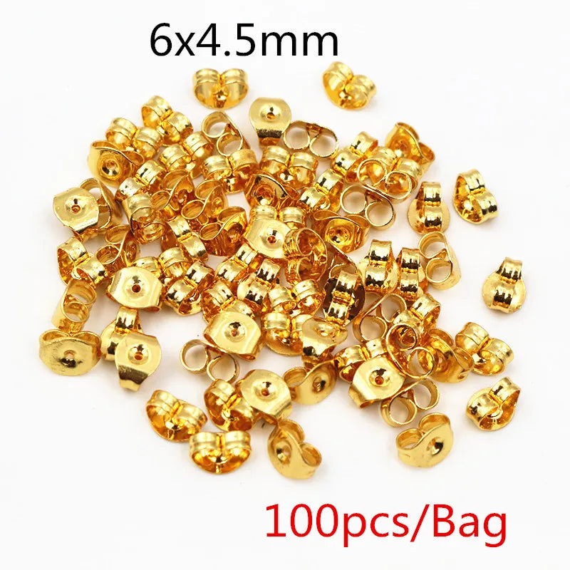 Clous de boucles d'oreilles en acier inoxydable doré, 50 à 100 pièces, avec attaches – Tiges de base vierges pour la fabrication de bijoux et boucles d'oreilles DIY