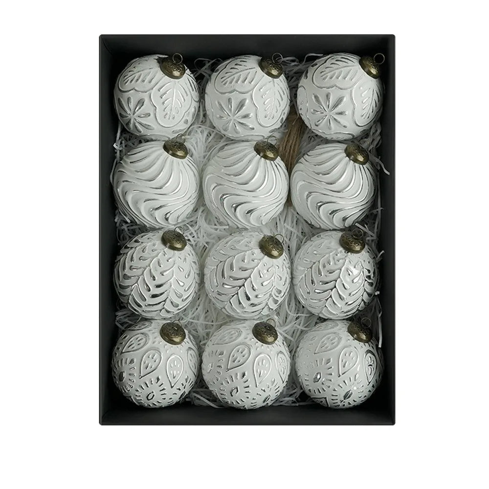 12PCS 8CM Shatterproof Christmas Tree Ball Ornaments – Retro Reusable Hanging Baubles for Elegant Xmas Tree & Holiday Home Decor