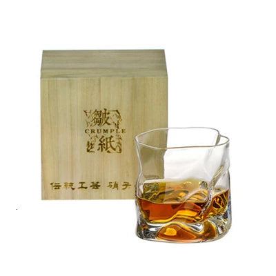 Japanese Edo Designer Whiskey Glass – Irregular Crumple Paper Shape Crystal Faceted Rock Glass for Whiskey, Wine & Bar Drinkware