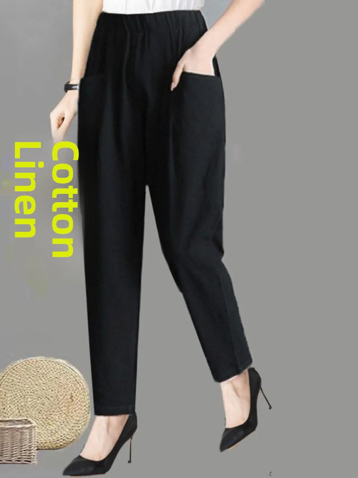 Women's Summer Cotton Harem Pants – Lightweight Loose High-Waist Cropped Trousers, Korean-Style Casual Plus Size Pants