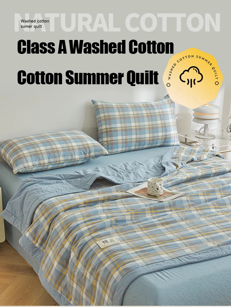 100% Cotton Summer Quilt – Lightweight Long Staple Cotton Comforter for Twin, Queen & Double Beds