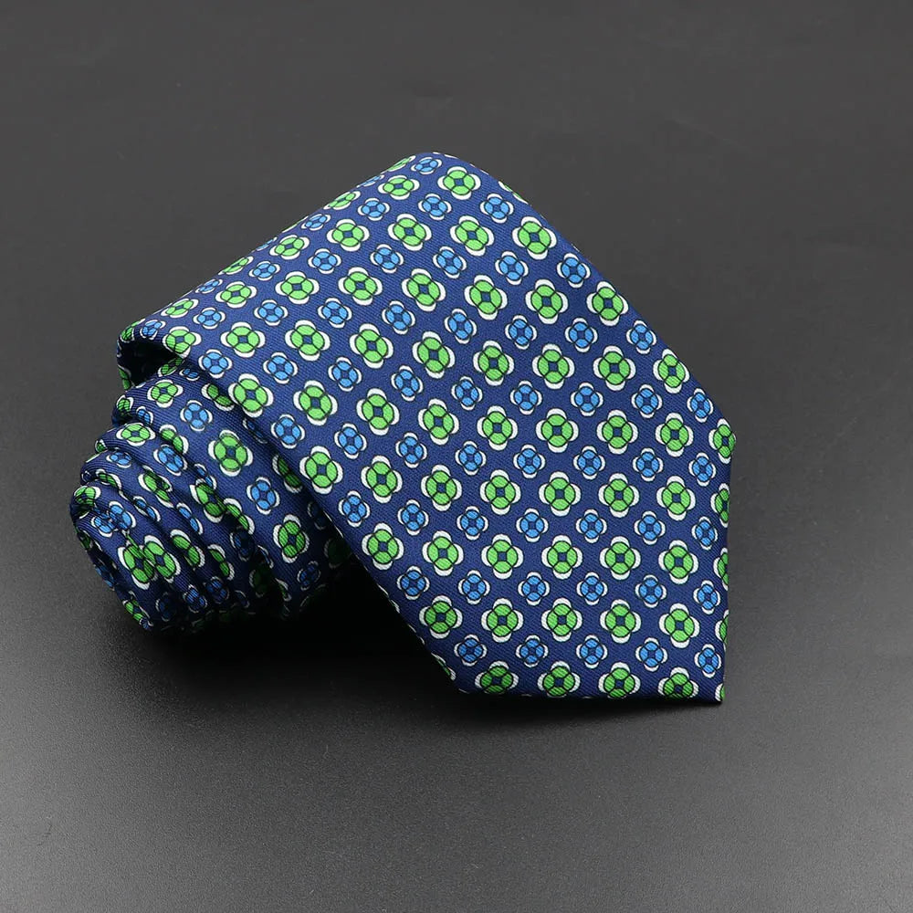 Men's 7.5cm Soft Silk Necktie – Floral & Dot Pattern Tie for Weddings, Business, Parties & Formal Wear