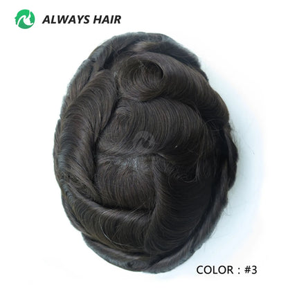0.12-0.14mm PU Skin Hombres Peluquín – Peluca de Sistema Capilar de Cabello Humano Indio de Grosor Completo | Reemplazo de Cabello Natural con 130% de Densidad