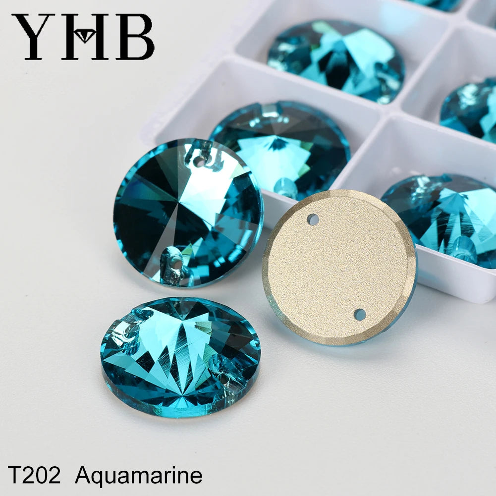 Strass à coudre YHB Crystal Rivoli – Pierres à coudre plates en verre pour vêtements, sacs et artisanat de bricolage