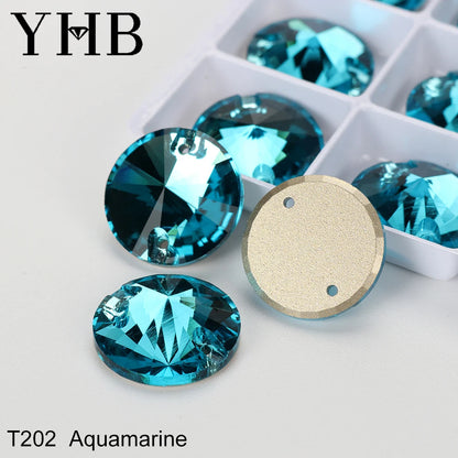 Strass à coudre YHB Crystal Rivoli – Pierres à coudre plates en verre pour vêtements, sacs et artisanat de bricolage