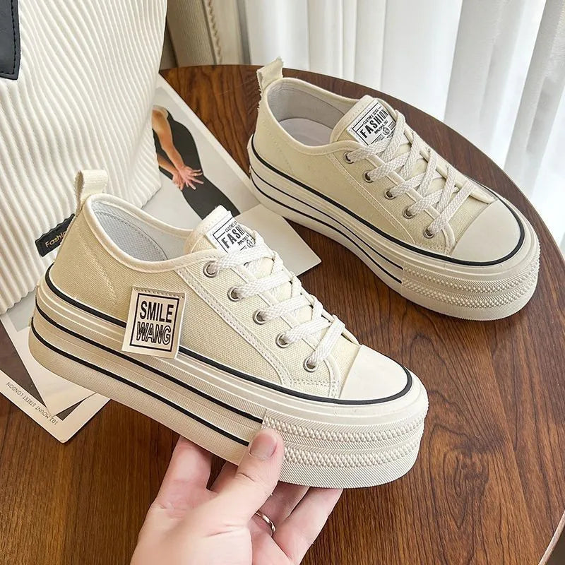 Women's Platform Canvas Sneakers Lace-Up Casual Walking Shoes Comfortable Fashion Trainers