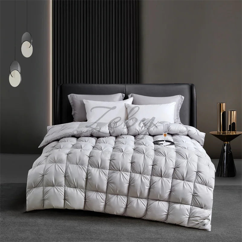 Edredón de lujo 100% plumón de ganso blanco – Duvet ligero y cálido de invierno con diseño plisado
