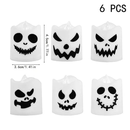 6PCS Halloween LED Ghost and Pumpkin Candle Lights, Glowing Flameless Candles, Spooky Haunted House Props, Halloween Party, Bar and Home Decorations