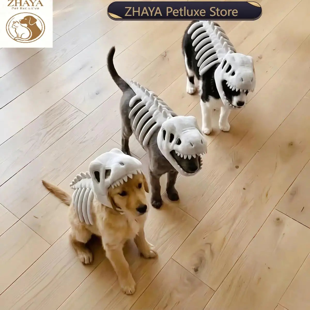 ZHAYA Dinosaur Skeleton Hat – Plush Tyrannosaurus Rex Bone Headpiece for Dogs & Cats, Adjustable Funny Photo Prop & Cosplay Costume
