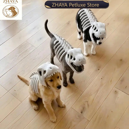 ZHAYA Dinosaur Skeleton Hat – Plush Tyrannosaurus Rex Bone Headpiece for Dogs & Cats, Adjustable Funny Photo Prop & Cosplay Costume