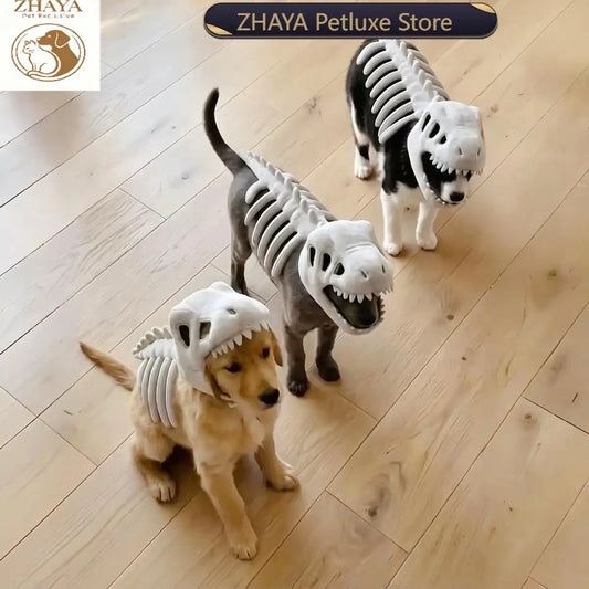 ZHAYA Dinosaur Skeleton Hat – Plush Tyrannosaurus Rex Bone Headpiece for Dogs & Cats, Adjustable Funny Photo Prop & Cosplay Costume