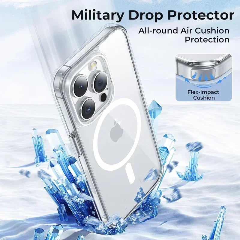 Funda magnética transparente para iPhone 17 Air, 16, 15, 14, 13, 12, 11 Pro Max, Mini, XS y XR – Cubierta protectora de silicona transparente compatible con MagSafe