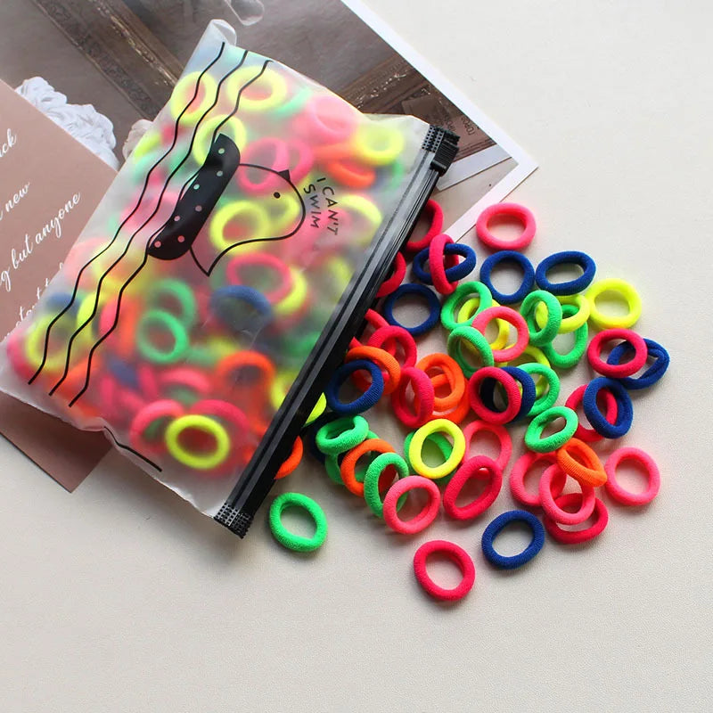 100PCS Kids Elastic Hair Bands – 2CM Nylon Hair Ties for Girls & Babies | Colorful Stretch Hair Accessories for Children