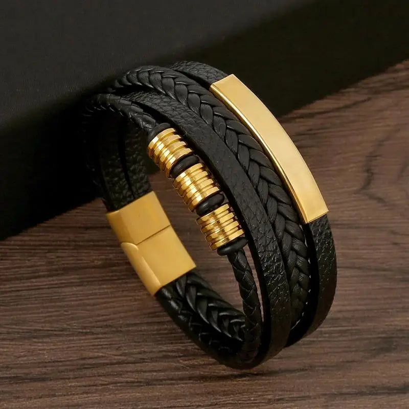Pulsera de cuero clásica para hombre – Pulsera multicapa tejida a mano para hombre | Accesorio de joyería de moda casual, regalo