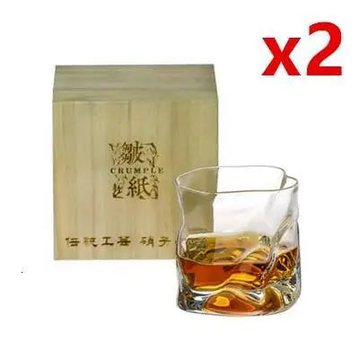 Japanese Edo Designer Whiskey Glass – Irregular Crumple Paper Shape Crystal Faceted Rock Glass for Whiskey, Wine & Bar Drinkware