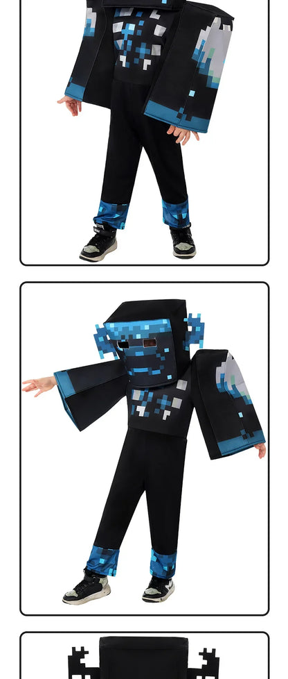 My World MC Game Cosplay Costume – Kids Sound Guard Headgear Jumpsuit Outfit for Boys & Girls Halloween Carnival Performance Dress-Up