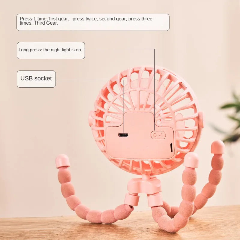 Ventilador portátil con clip para cochecito - Ventilador de refrigeración para bebés recargable por USB de 600 mAh con 3 velocidades para el hogar, viajes y actividades al aire libre