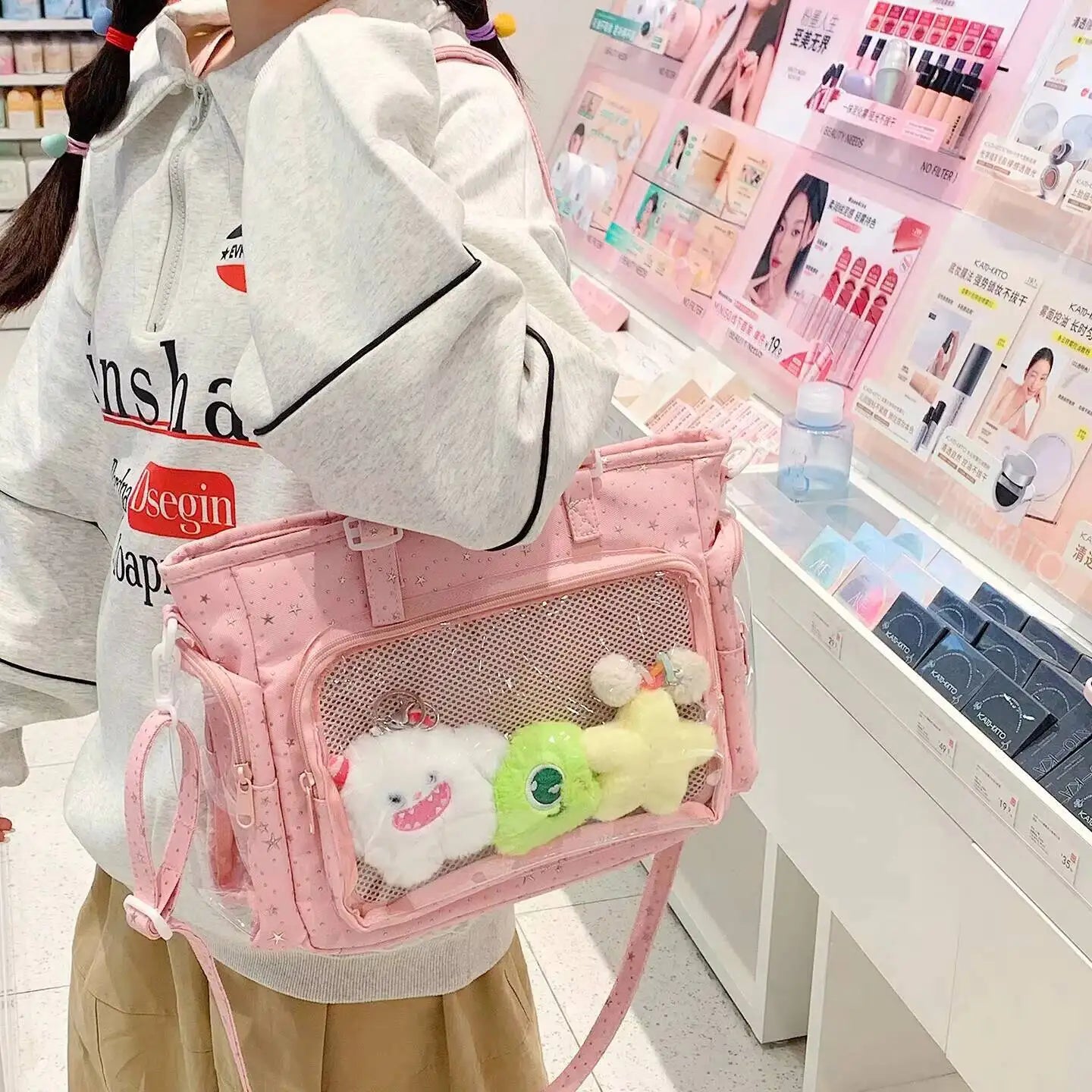 Bolsa Ita Japonesa Y2K para Mujer – Bonito Bolso de Hombro Transparente Lolita, Bolso Cruzado Grande de Exhibición DIY, Cartera de Moda Kawaii para la Escuela, Viajes y Uso Diario