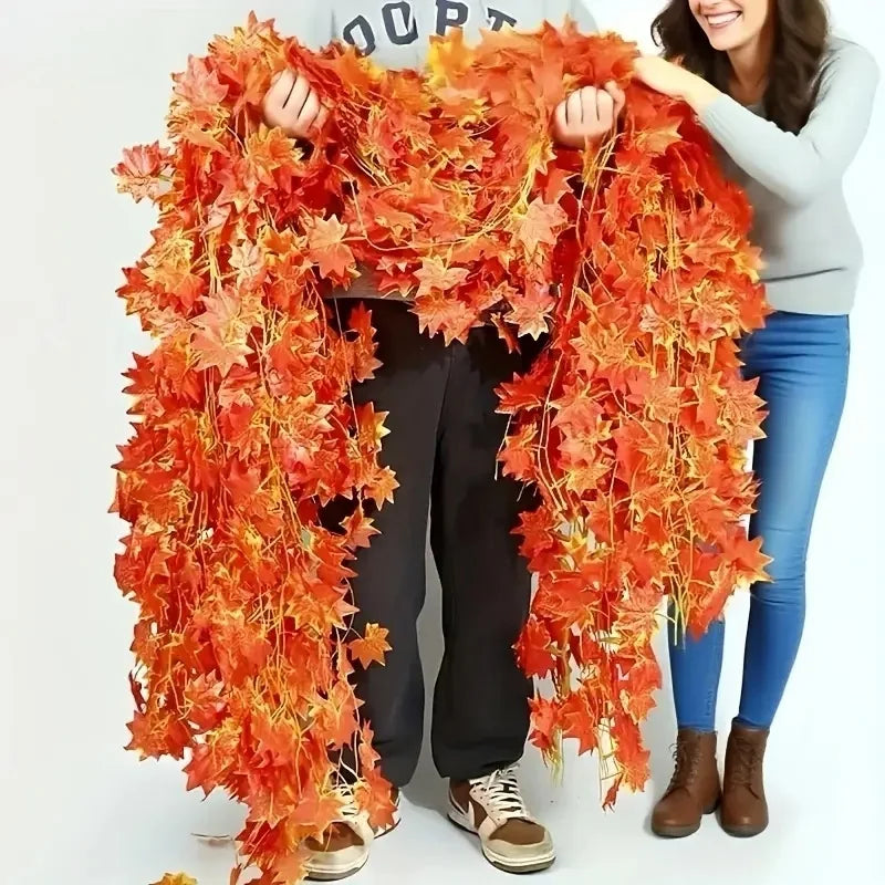 Artificial Fall Maple Leaf Garland – Faux Plant Vine with Autumn Leaves for Thanksgiving, Halloween, Wedding, Festival & Holiday Decor